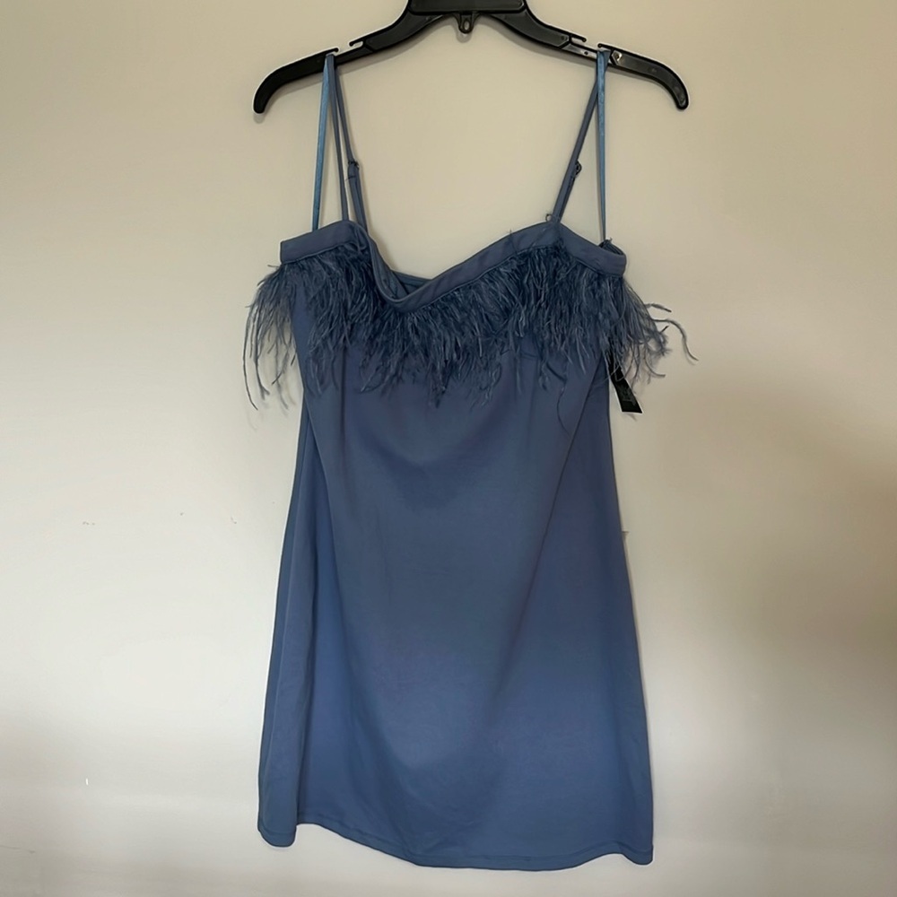 NWT Wild Fable Size Large Blue Dress with Feathers